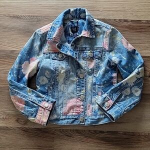 Girls small Gap denim jacket with pink and yellow flower print